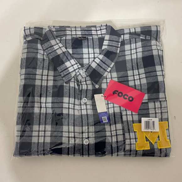 Michigan Wolverines FOCO Mens Flannel Plaid Long Sleeve Button Up Shirt Pocket - Picture 11 of 11